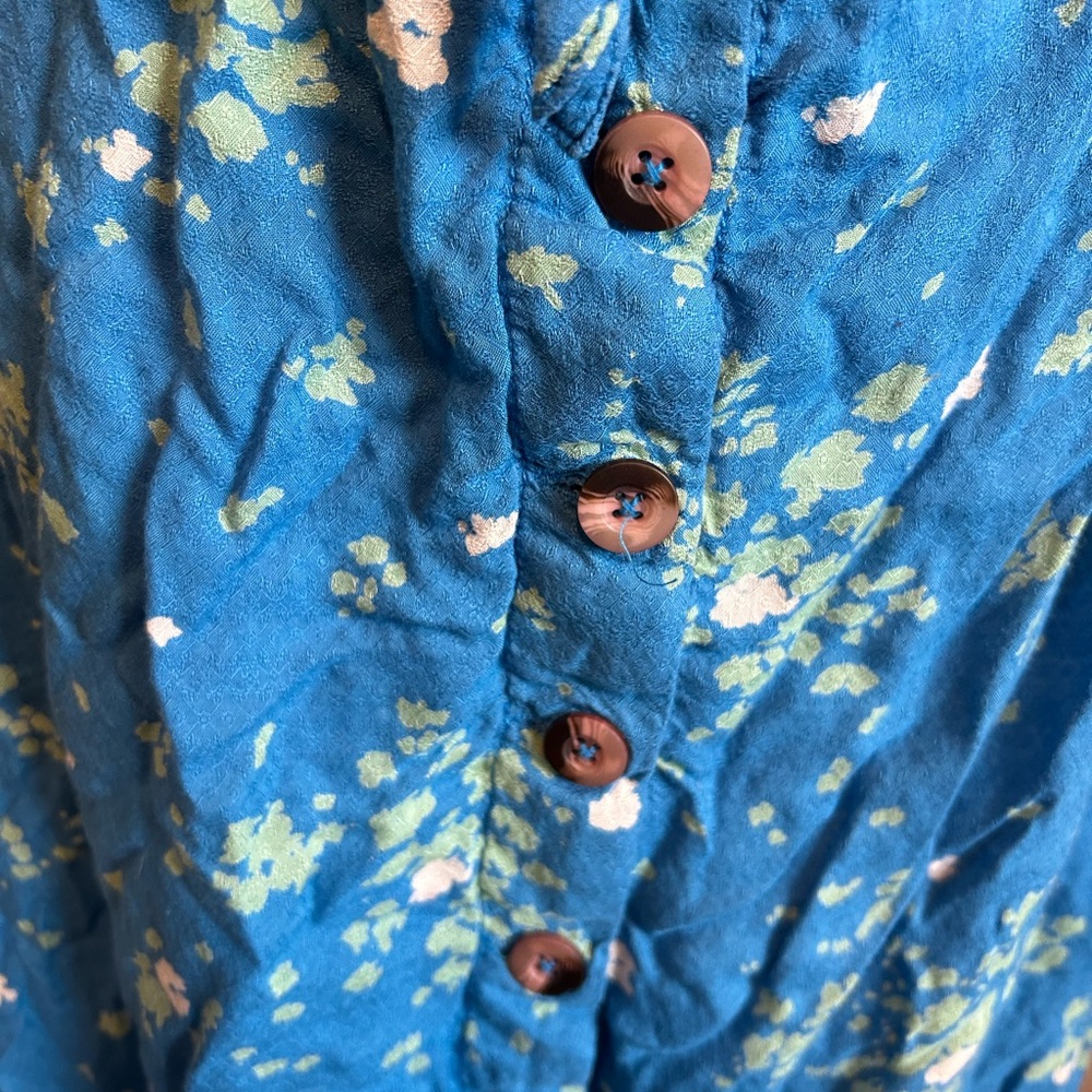 Free People Vibrant Blue Floral Long Sleeve Dress cutout button tie dress - Picture 6 of 10